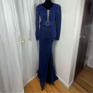 Elegant Blue Long Sleeve Gown